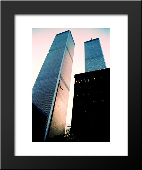 New York City Twin Towers Skyline 20x24 Black Modern Wood Framed Art Print Poster