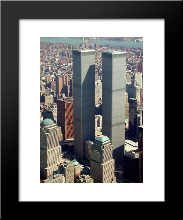 New York City Twin Towers Skyline 20x24 Black Modern Wood Framed Art Print Poster