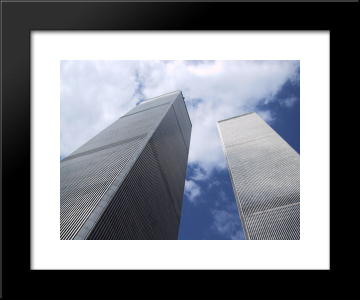 New York City Twin Towers Skyline 20x24 Black Modern Wood Framed Art Print Poster