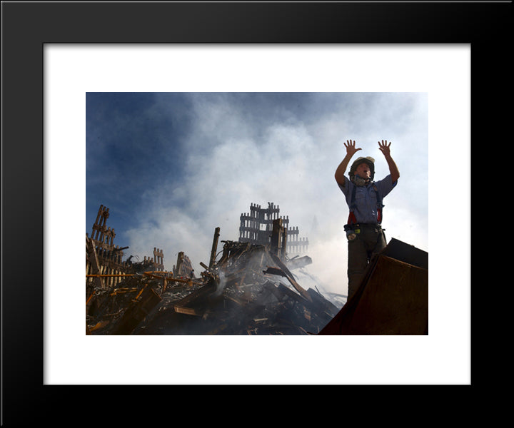 New York City Wtc 9/11 Fireman 20x24 Black Modern Wood Framed Art Print Poster