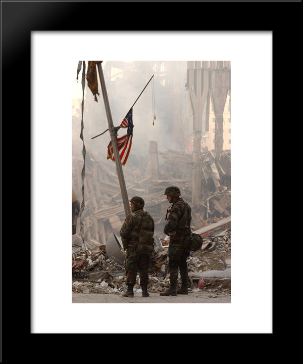 New York City Wtc National Guard 20x24 Black Modern Wood Framed Art Print Poster