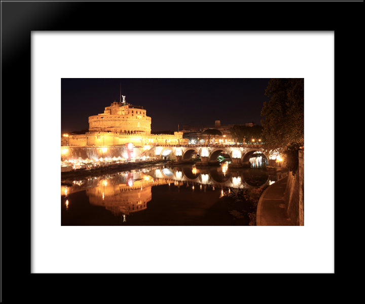 Castle And Ponte Sant'Angelo, Rome 20x24 Black Modern Wood Framed Art Print Poster