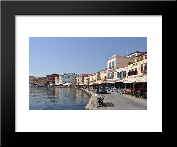Chania Harbour, Greece 20x24 Black Modern Wood Framed Art Print Poster