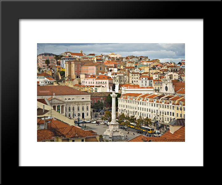 Praca Don Pedro, Lisbon, Portugal 20x24 Black Modern Wood Framed Art Print Poster