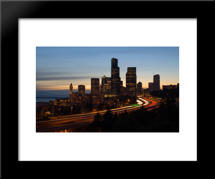 Seattle Cityscape 20x24 Black Modern Wood Framed Art Print Poster