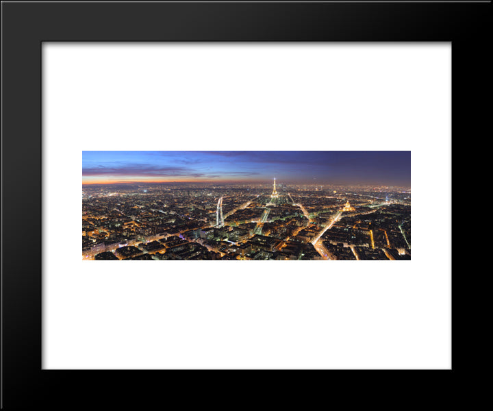 Paris Cityscape At Night, France 20x24 Black Modern Wood Framed Art Print Poster