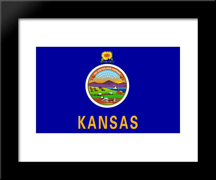 Kansas State Flag 20x24 Black Modern Wood Framed Art Print Poster
