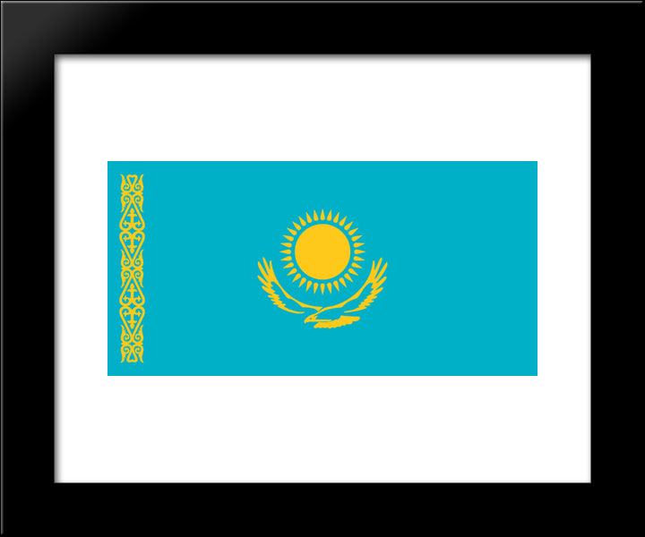 Kazakhstan Flag 20x24 Black Modern Wood Framed Art Print Poster