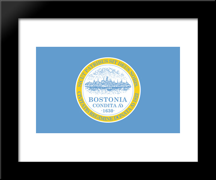 Boston, Massachusetts Flag 20x24 Black Modern Wood Framed Art Print Poster