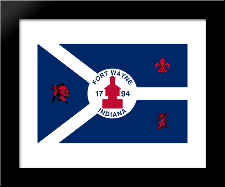 Fort Wayne, Indiana Flag 20x24 Black Modern Wood Framed Art Print Poster