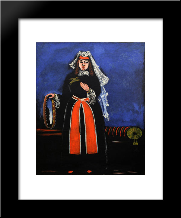 Georgian Woman With Tambourine 20x24 Black Modern Wood Framed Art Print Poster by Pirosmani, Niko