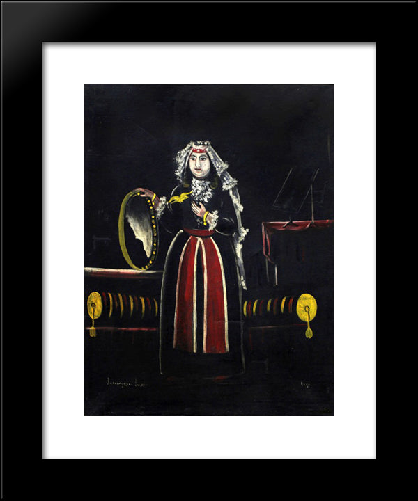 Georgian Woman With Tambourine 20x24 Black Modern Wood Framed Art Print Poster by Pirosmani, Niko