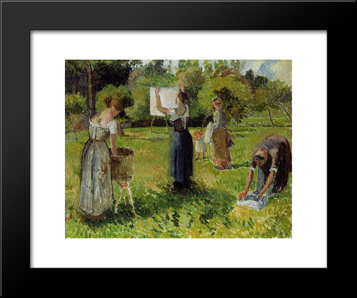 Laundresses At Eragny 20x24 Black Modern Wood Framed Art Print Poster by Pissarro, Camille