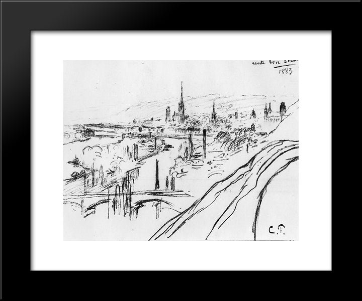 View Of Rouen 20x24 Black Modern Wood Framed Art Print Poster by Pissarro, Camille