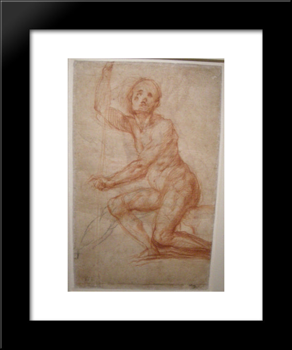 Study Of A Seated Man 20x24 Black Modern Wood Framed Art Print Poster by Pontormo, Jacopo