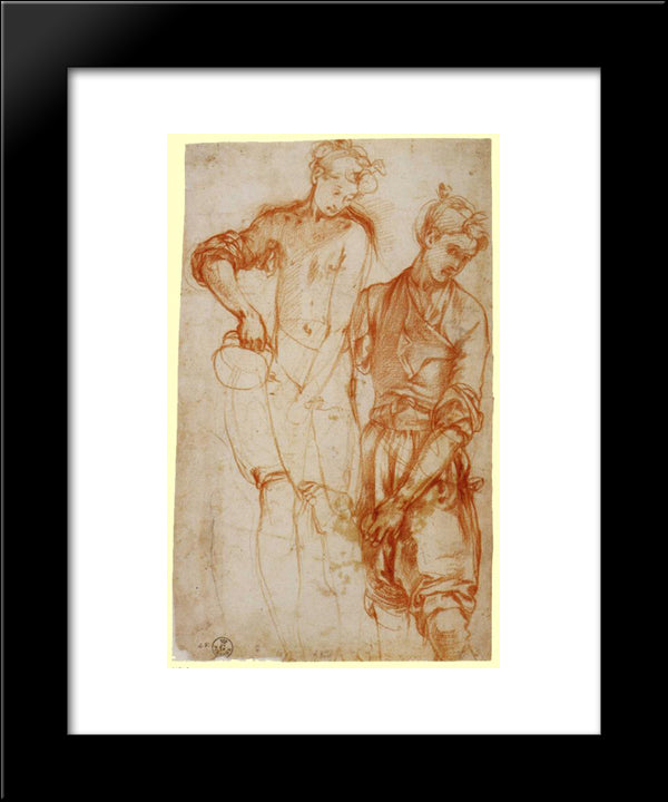 Study Of A Girl Pouring From A Jug 20x24 Black Modern Wood Framed Art Print Poster by Pontormo, Jacopo
