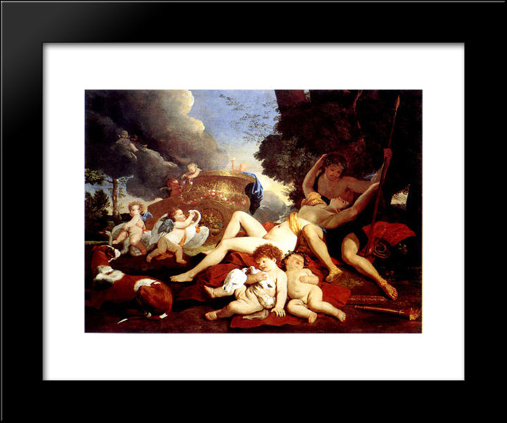 Venus And Adonis 20x24 Black Modern Wood Framed Art Print Poster by Poussin, Nicolas