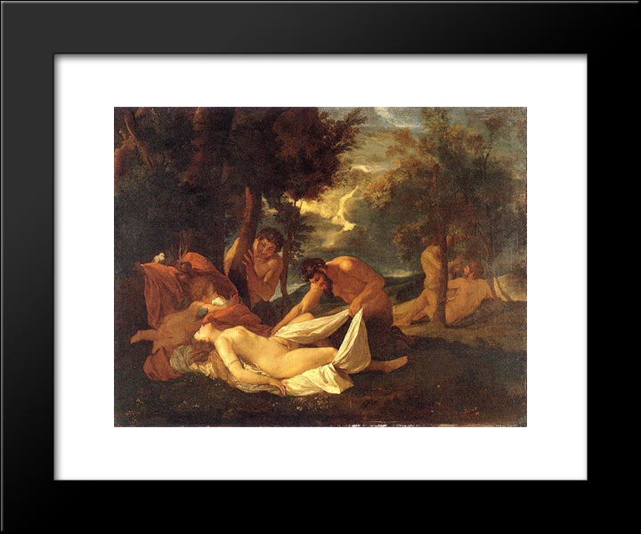 Sleeping Venus, Surprised By Satyr 20x24 Black Modern Wood Framed Art Print Poster by Poussin, Nicolas