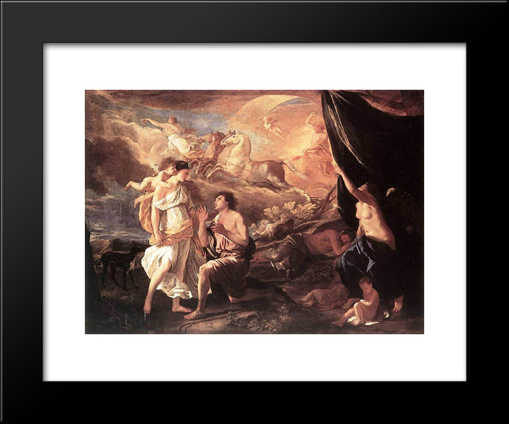 Selene And Endymion 20x24 Black Modern Wood Framed Art Print Poster by Poussin, Nicolas