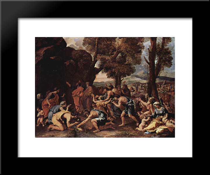 Moses Striking Water From The Rock 20x24 Black Modern Wood Framed Art Print Poster by Poussin, Nicolas