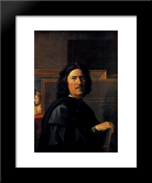 Self Portrait 20x24 Black Modern Wood Framed Art Print Poster by Poussin, Nicolas