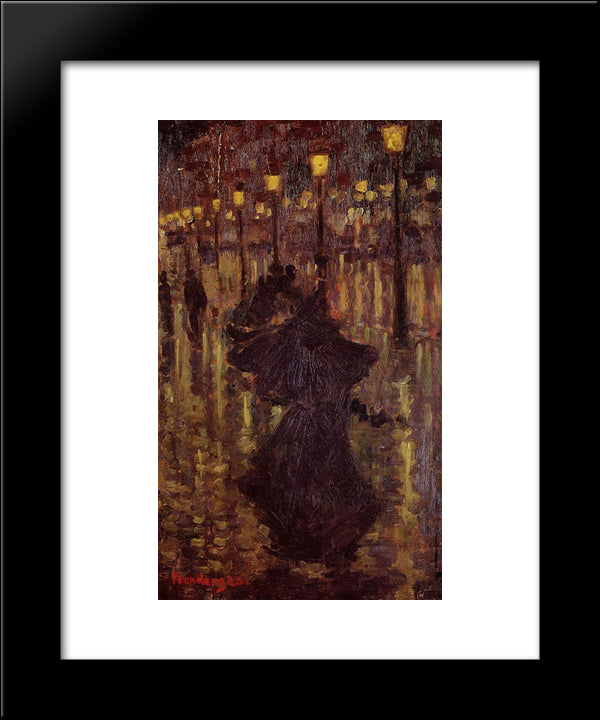 Evening Shower, Paris 20x24 Black Modern Wood Framed Art Print Poster by Prendergast, Maurice