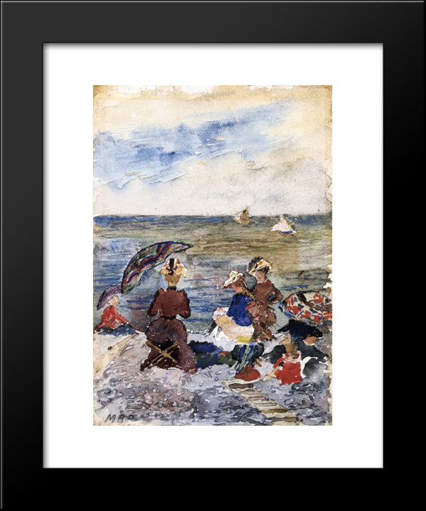 Figures On The Beach 20x24 Black Modern Wood Framed Art Print Poster by Prendergast, Maurice