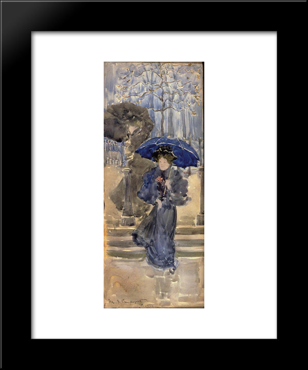 Ladies In The Rain 20x24 Black Modern Wood Framed Art Print Poster by Prendergast, Maurice