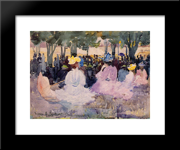 Figures On The Grass 20x24 Black Modern Wood Framed Art Print Poster by Prendergast, Maurice