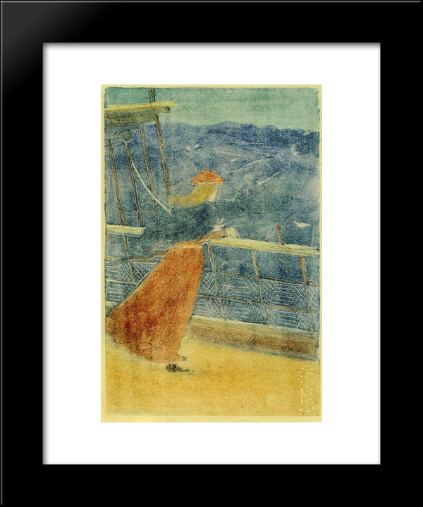 Woman On Ship Deck, Looking Out To Sea (Also Known As Girl At Ship S Rail) 20x24 Black Modern Wood Framed Art Print Poster by Prendergast, Maurice