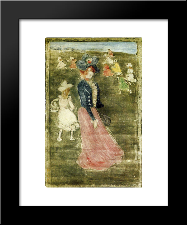 Lady In A Pink Skirt 20x24 Black Modern Wood Framed Art Print Poster by Prendergast, Maurice