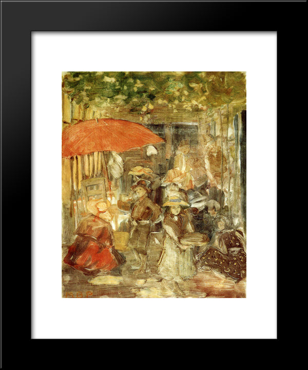 Picnic With Red Umbrella 20x24 Black Modern Wood Framed Art Print Poster by Prendergast, Maurice