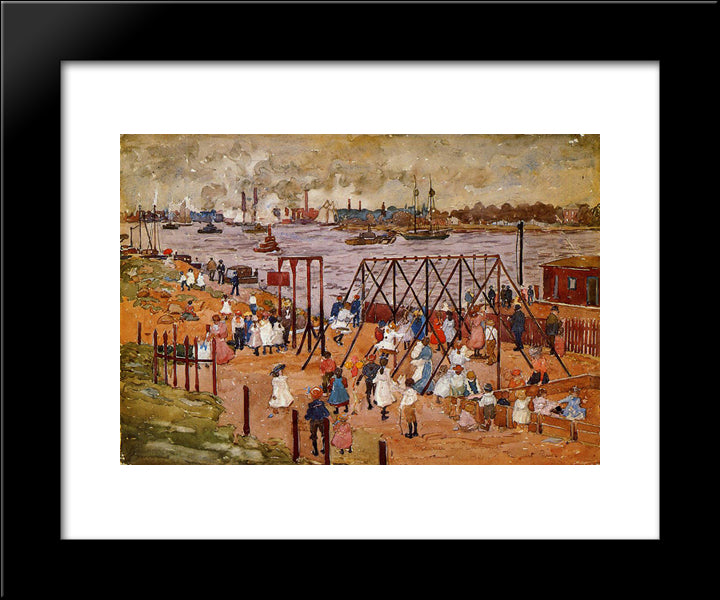 The East River 20x24 Black Modern Wood Framed Art Print Poster by Prendergast, Maurice