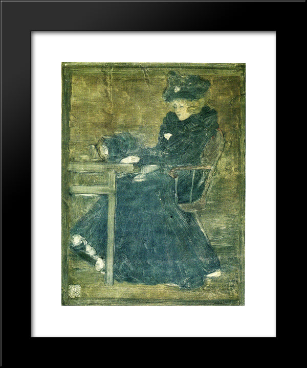 Seated Woman In Blue (Also Known As At The Cafe) 20x24 Black Modern Wood Framed Art Print Poster by Prendergast, Maurice