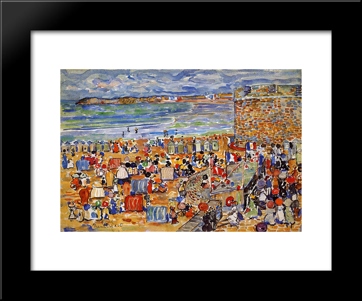 On The Beach, St. Malo 20x24 Black Modern Wood Framed Art Print Poster by Prendergast, Maurice