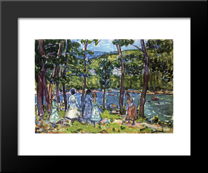 Girls On The Riverbank 20x24 Black Modern Wood Framed Art Print Poster by Prendergast, Maurice