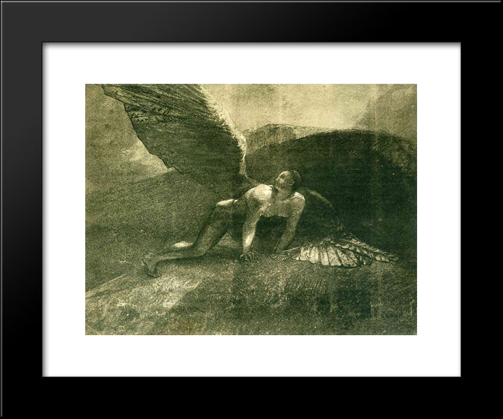 Fallen Angel 20x24 Black Modern Wood Framed Art Print Poster by Redon, Odilon