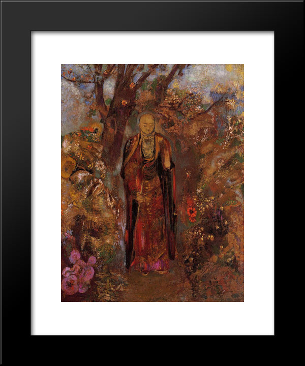 Buddha Walking Among The Flowers 20x24 Black Modern Wood Framed Art Print Poster by Redon, Odilon