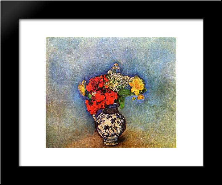 Geraniums 20x24 Black Modern Wood Framed Art Print Poster by Redon, Odilon