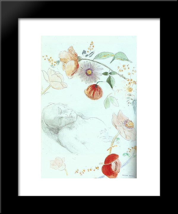 Bust Of A Man Asleep Amid Flowers 20x24 Black Modern Wood Framed Art Print Poster by Redon, Odilon