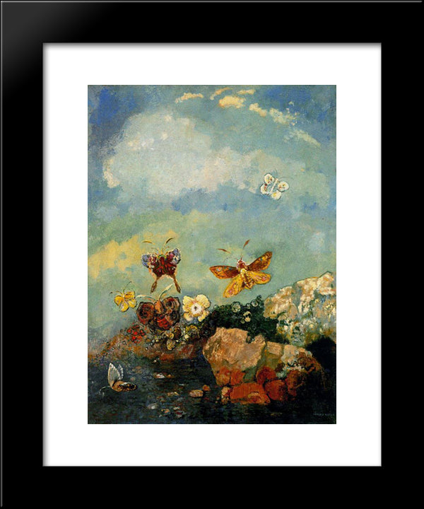Butterflies 20x24 Black Modern Wood Framed Art Print Poster by Redon, Odilon