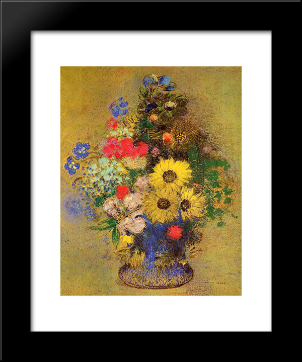 Vase Of Flowers 20x24 Black Modern Wood Framed Art Print Poster by Redon, Odilon