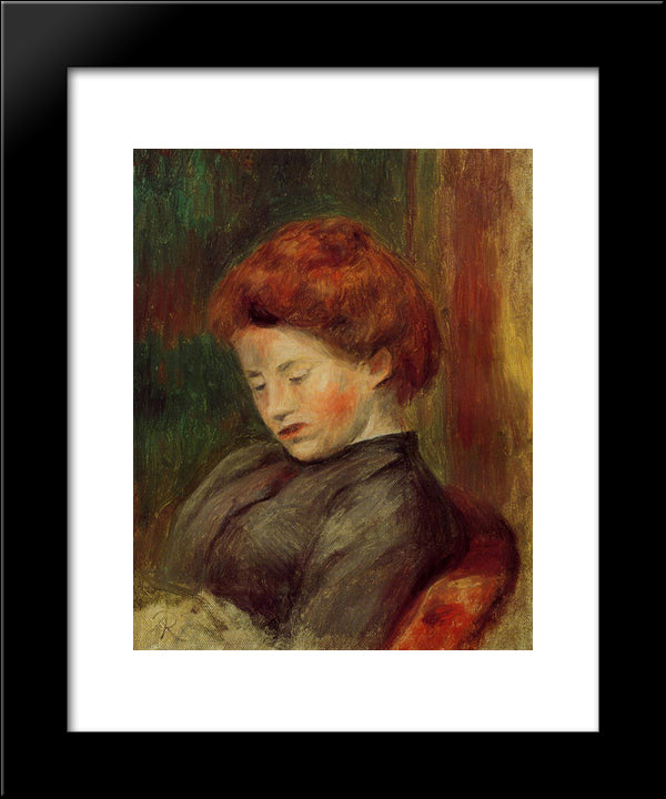Woman`S Head 20x24 Black Modern Wood Framed Art Print Poster by Renoir, Pierre Auguste