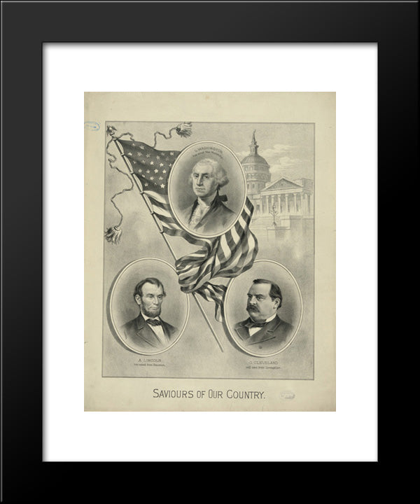 George Washington, Abraham Lincoln, And Grover Cleveland, With The U.S. Capitol In Background. 20x24 Black Modern Wood Framed Art Print Poster by Library of Congress
