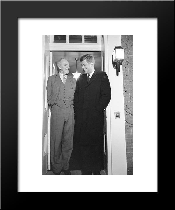 President John F. Kennedy And Dean Acheson, Standing In The Doorway Of Acheson'S Home At 2805 P Street, N.W., Washington, D.C., After A Meeting 20x24 Black Modern Wood Framed Art Print Poster by Library of Congress