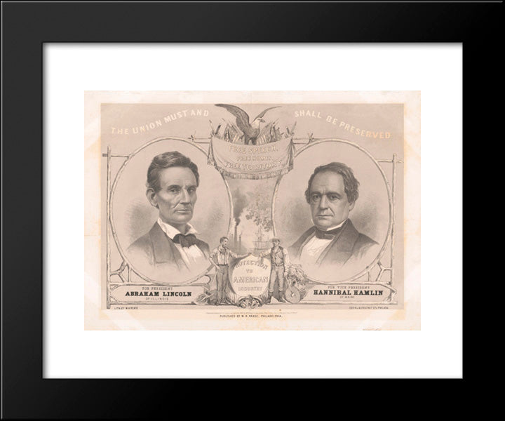 The Union Must And Shall Be Preserved. For President Abraham Lincoln Of Illinois. For Vice President Hannibal Hamlin Of Maine 20x24 Black Modern Wood Framed Art Print Poster by Library of Congress