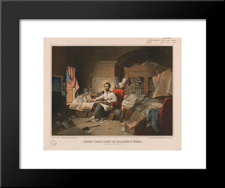 President Lincoln, Writing The Proclamation Of Freedom. January 1St, 1863 20x24 Black Modern Wood Framed Art Print Poster by Library of Congress