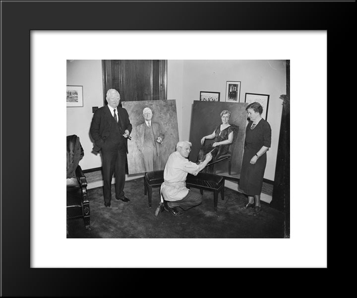 Vice President And Mrs. Garner Pose For Portraits. Washington, D.C., April 20. Seymour M. Stone, American Artist 20x24 Black Modern Wood Framed Art Print Poster by Library of Congress