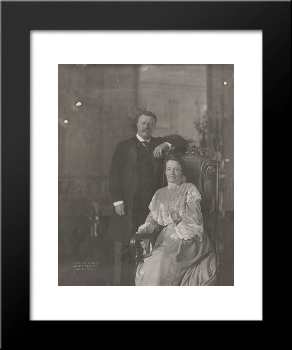 Theodore Roosevelt, Three-Quarter Length Portrait, Standing, Facing Right; Alongside His Wife, Seated 20x24 Black Modern Wood Framed Art Print Poster by Library of Congress