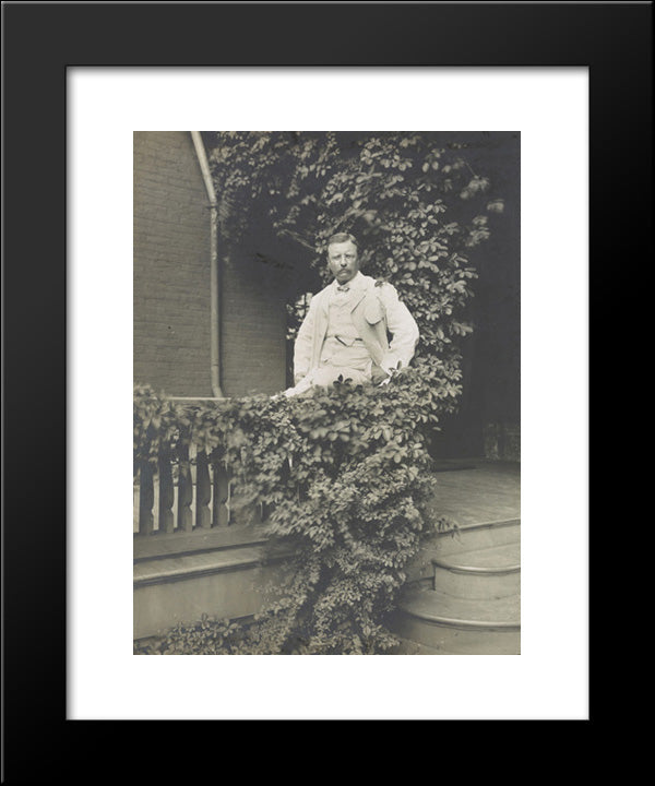President Roosevelt On The Veranda, Sagamore Hill, President'S Country Home 20x24 Black Modern Wood Framed Art Print Poster by Library of Congress